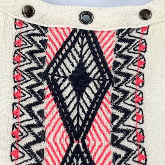 Hem & Thread Halter Dress Size S Cream with Abstract Embroidered Trim Lined - Picture 3 of 10